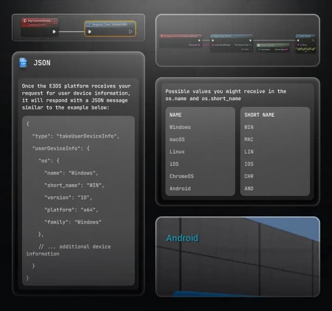 User session identification dashboard displaying connection data, browser information, and pre-session management tools for Unreal Engine applications
