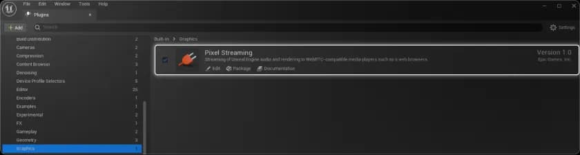 Unreal Engine deployment configuration and application setup interface for publishing pixel streaming projects to Eagle 3D Streaming cloud infrastructure