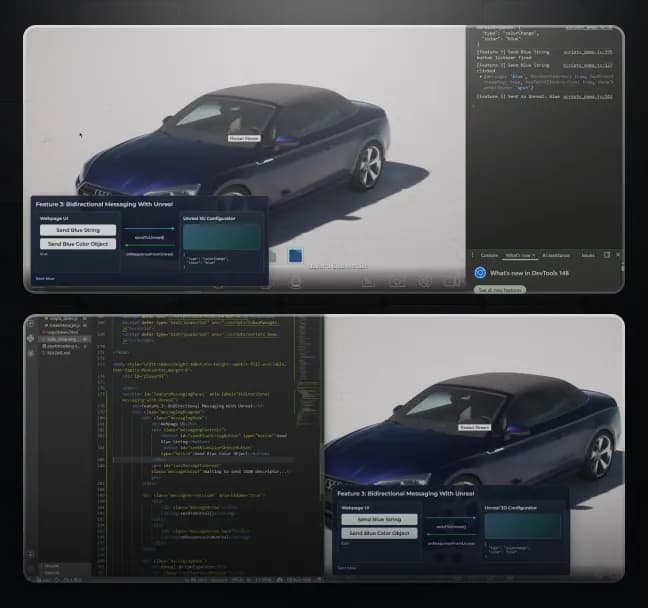 Interactive Unreal Engine application controlled through the Eagle 3D Web SDK with real-time browser communication and application events