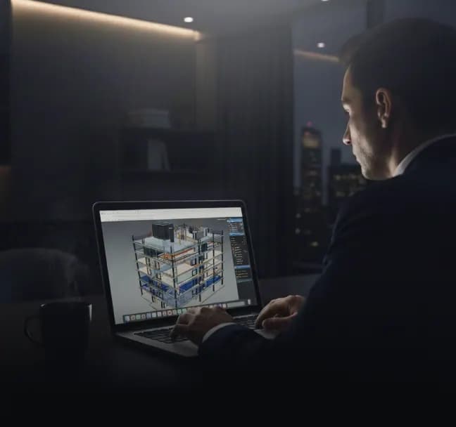 Engineer reviewing a complex infrastructure model streamed from Unreal Engine without requiring a high-end workstation